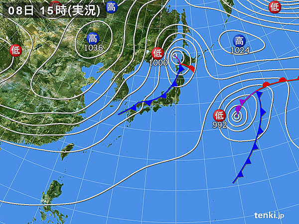 実況天気図(2016年11月08日)