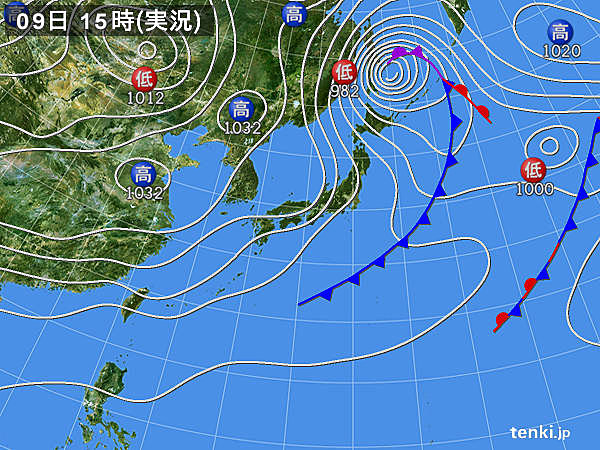 実況天気図(2016年11月09日)