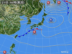 実況天気図(2016年11月21日)