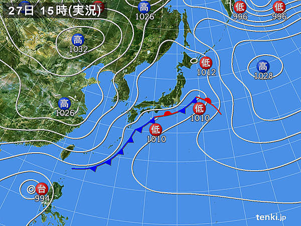 実況天気図(2016年11月27日)