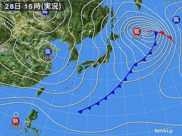 実況天気図(2016年11月28日)