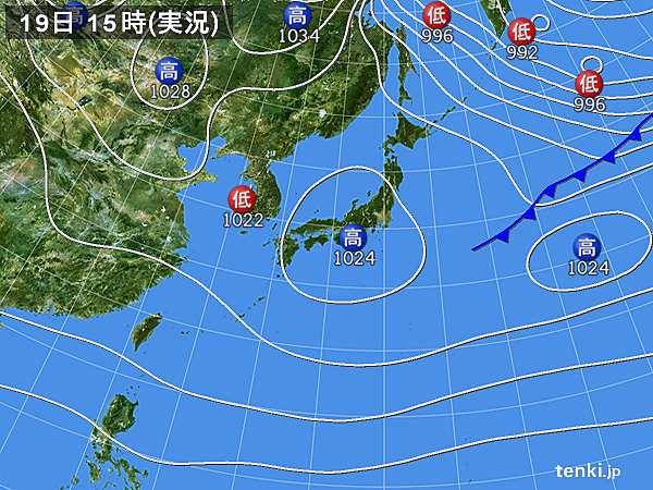 実況天気図(2016年12月19日)
