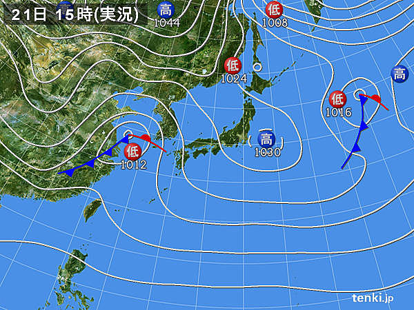 実況天気図(2016年12月21日)