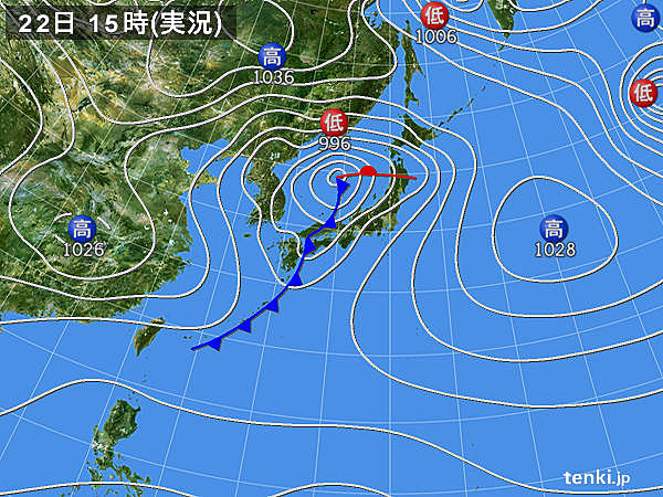 実況天気図(2016年12月22日)