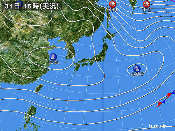 実況天気図(2016年12月31日)