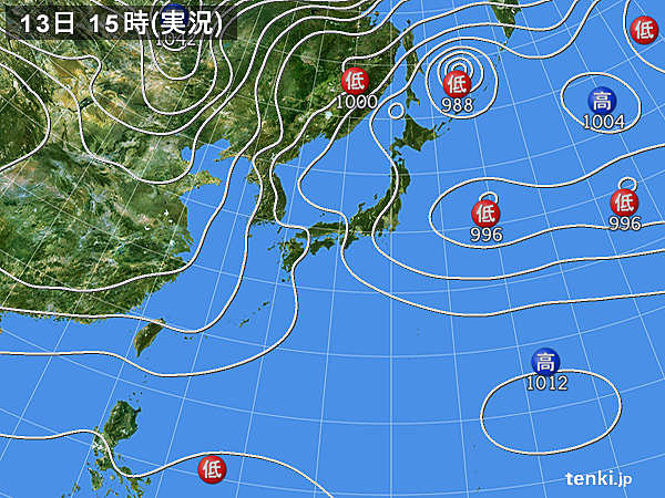 実況天気図(2017年01月13日)