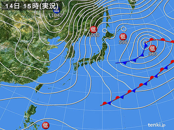 実況天気図(2017年01月14日)