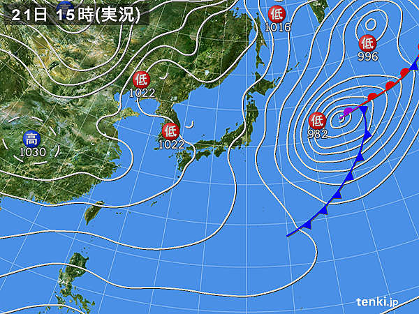 実況天気図(2017年01月21日)