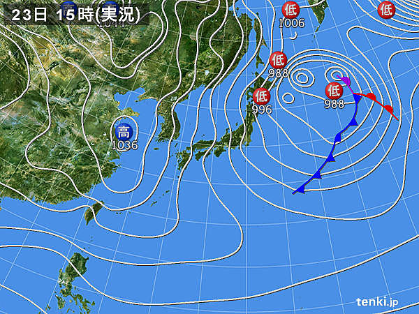 実況天気図(2017年01月23日)