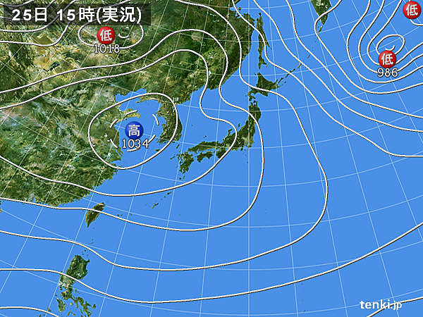 実況天気図(2017年01月25日)