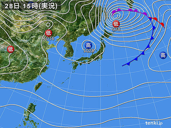 実況天気図(2017年01月28日)