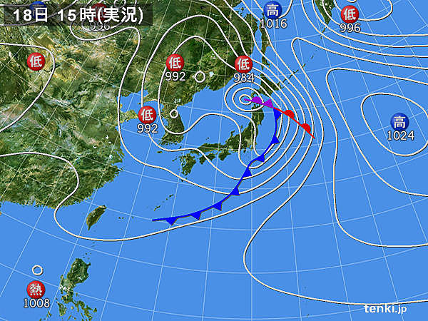 実況天気図(2017年04月18日)