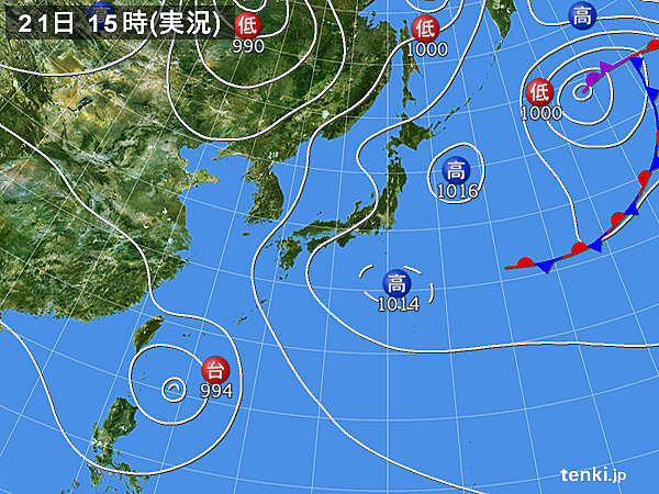 実況天気図(2017年08月21日)