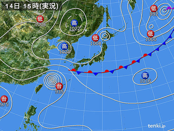 実況天気図(2017年09月14日)