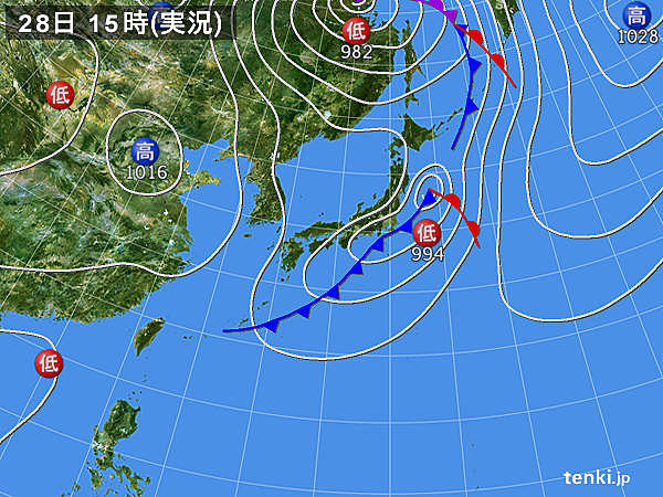 実況天気図(2017年09月28日)