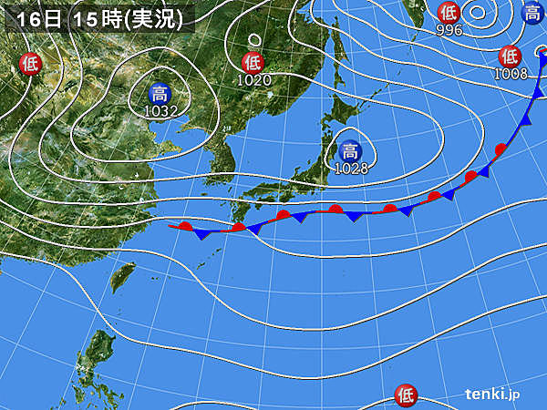 実況天気図(2017年10月16日)