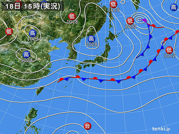 実況天気図(2017年10月18日)