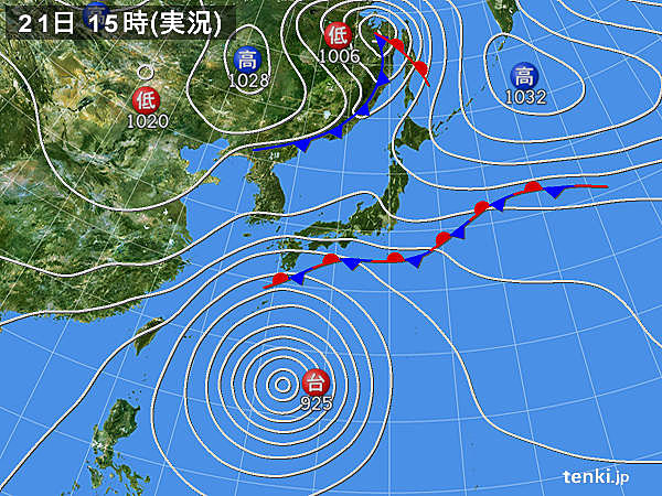 実況天気図(2017年10月21日)