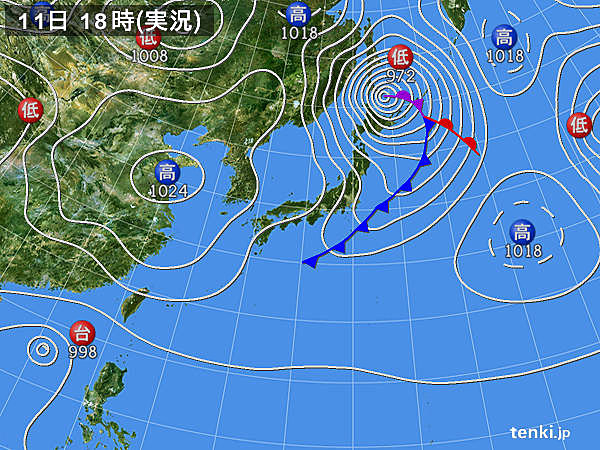 過去の実況天気図 2017年11月11日 日本気象協会 Tenki Jp