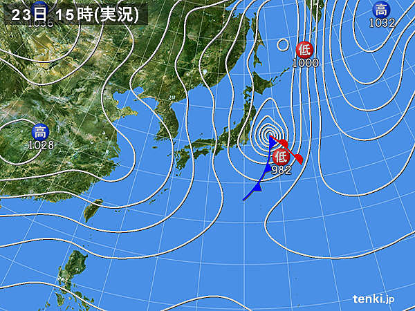 実況天気図(2017年11月23日)