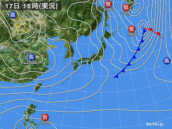 実況天気図(2017年12月17日)