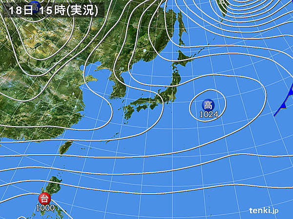 実況天気図(2017年12月18日)