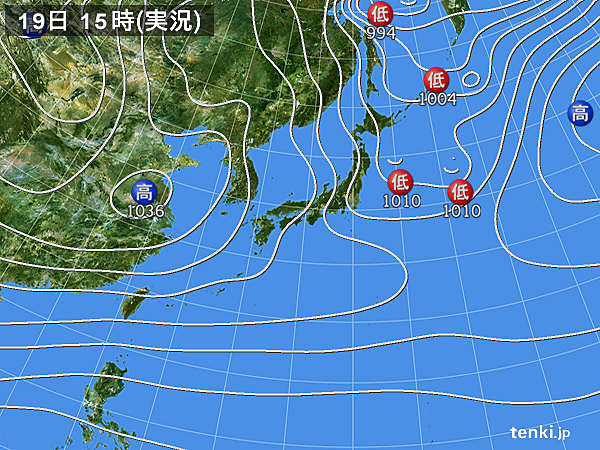 実況天気図(2017年12月19日)