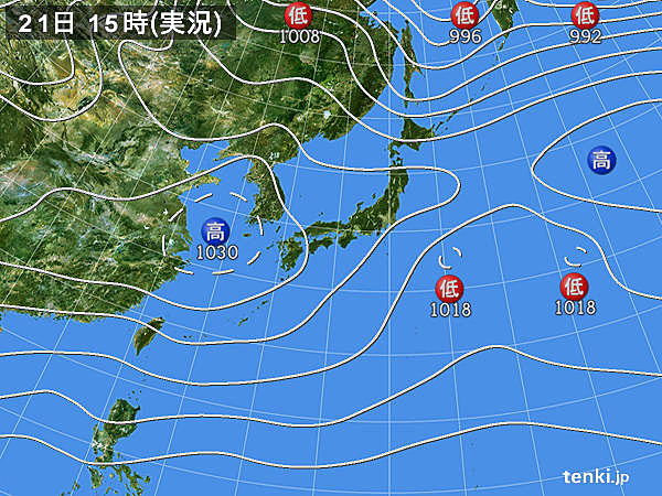 実況天気図(2017年12月21日)