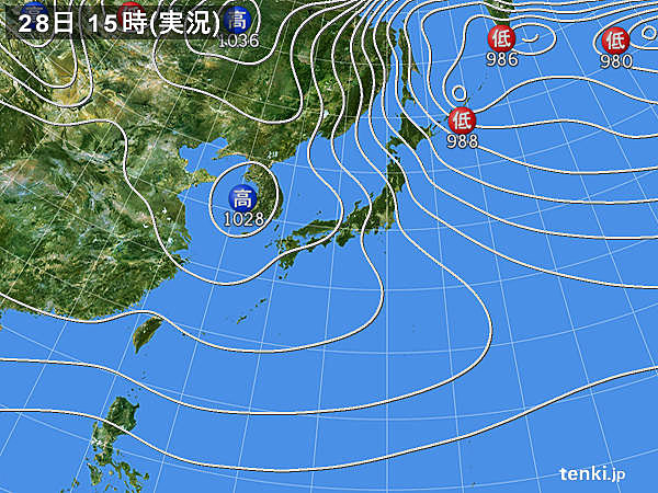 実況天気図(2017年12月28日)