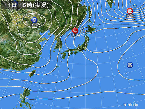 実況天気図(2018年01月11日)