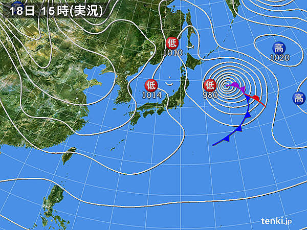 実況天気図(2018年01月18日)