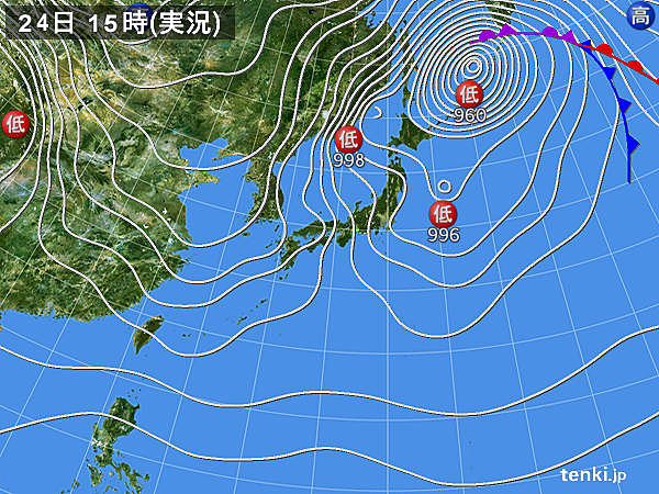 実況天気図(2018年01月24日)