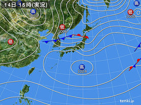 実況天気図(2018年02月14日)