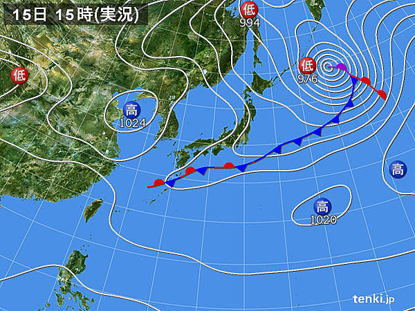 実況天気図(2018年02月15日)