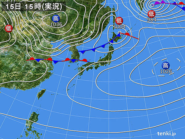 実況天気図(2018年03月15日)