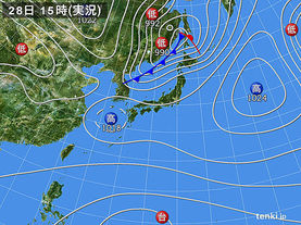 実況天気図(2018年03月28日)