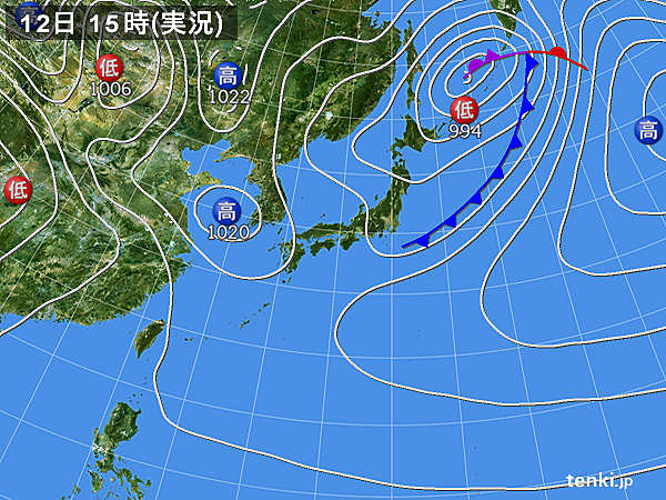 実況天気図(2018年04月12日)