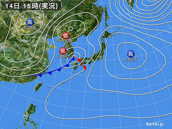 実況天気図(2018年04月14日)