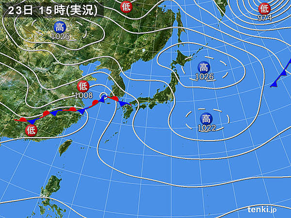 実況天気図(2018年04月23日)