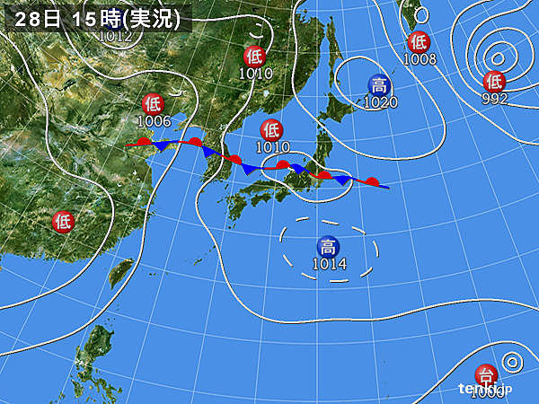 実況天気図(2018年08月28日)