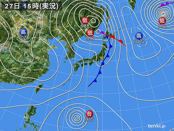 実況天気図(2018年10月27日)