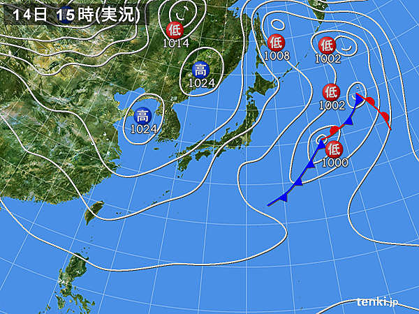 実況天気図(2018年11月14日)