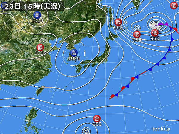 実況天気図(2018年11月23日)