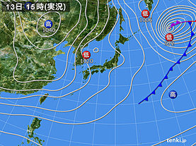 実況天気図(2018年12月13日)