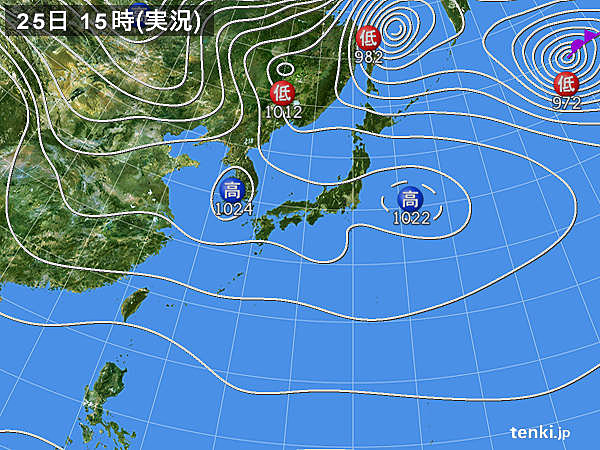 実況天気図(2018年12月25日)