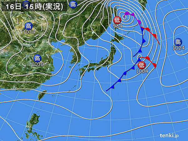 実況天気図(2019年01月16日)