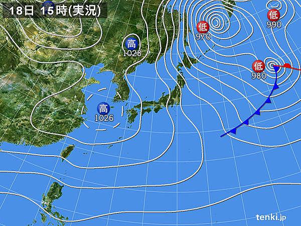 実況天気図(2019年01月18日)