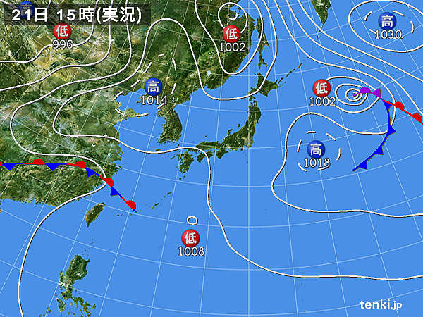 実況天気図(2019年04月21日)