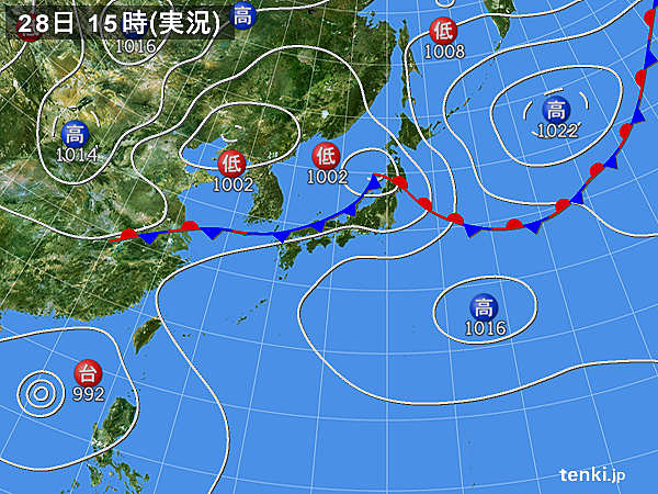 実況天気図(2019年08月28日)