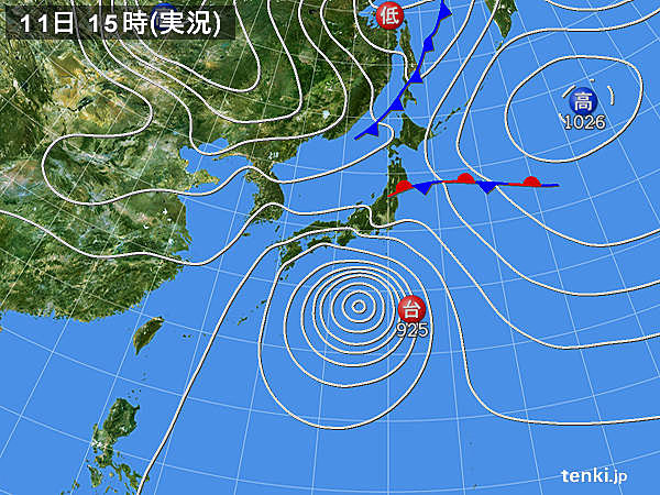 過去の実況天気図 19年10月11日 日本気象協会 Tenki Jp